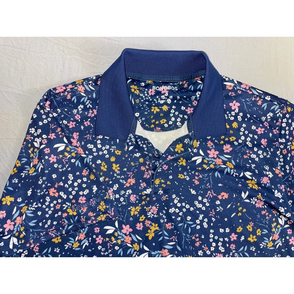 Bonobos Golf Lightweight Slim Fit Microfiber Polo Shirt. Blue Floral, Men's XL.